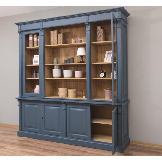 nagymeretu klasszikus konyvszekreny tomorfa kek cottage angol stilusu polcos szekreny polgari magas nappali konyvtar dolgozoszoba vitrines uveges.jpg